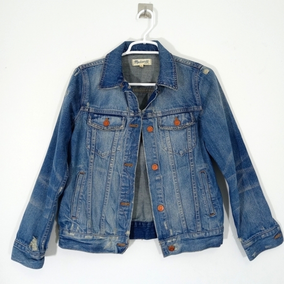 Madewell Ellery Wash Ripped Distressed Denim Jeans Jacket - Picture 3 of 5